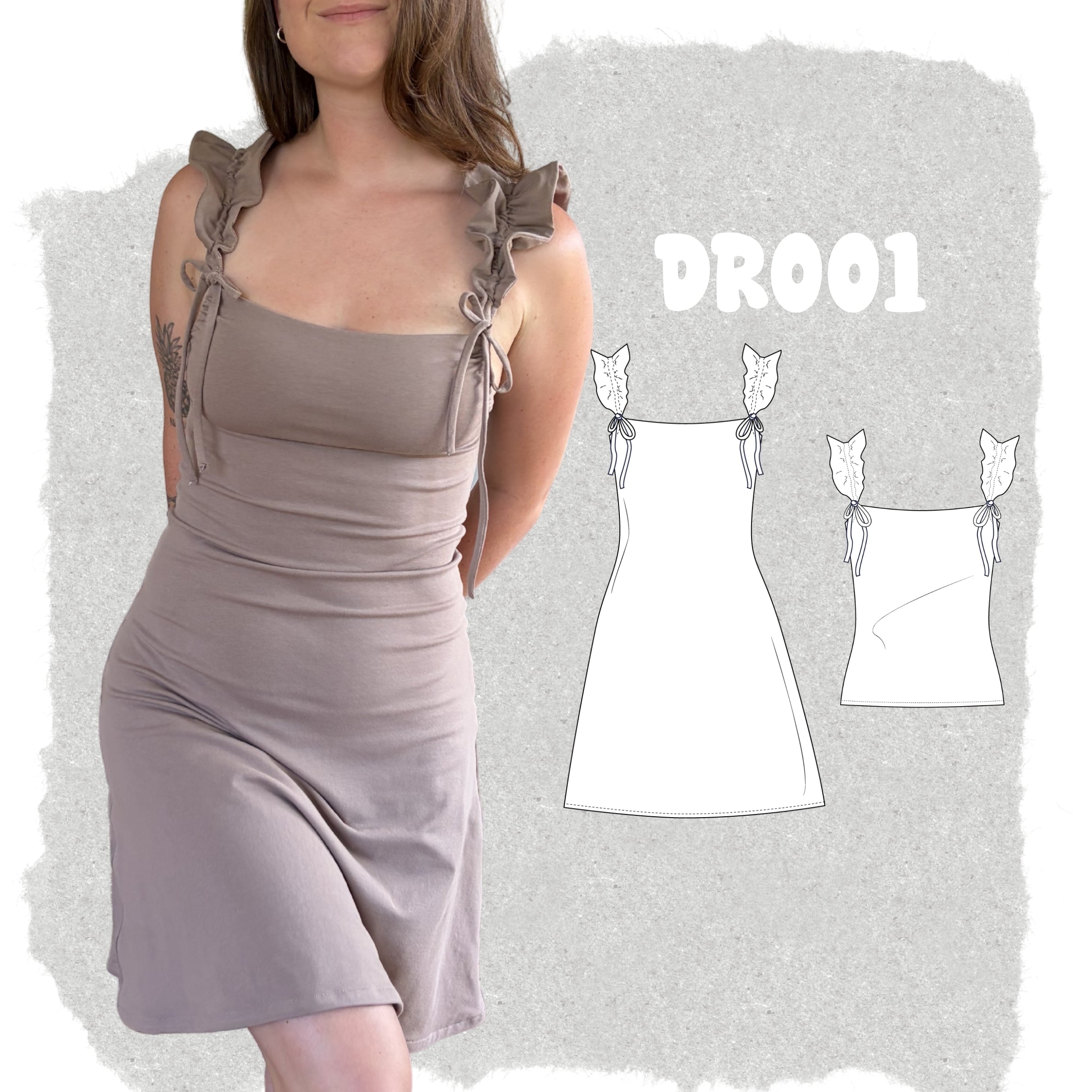 DR001 - Robe doublée en tricot avec bretelles ajustables et volants