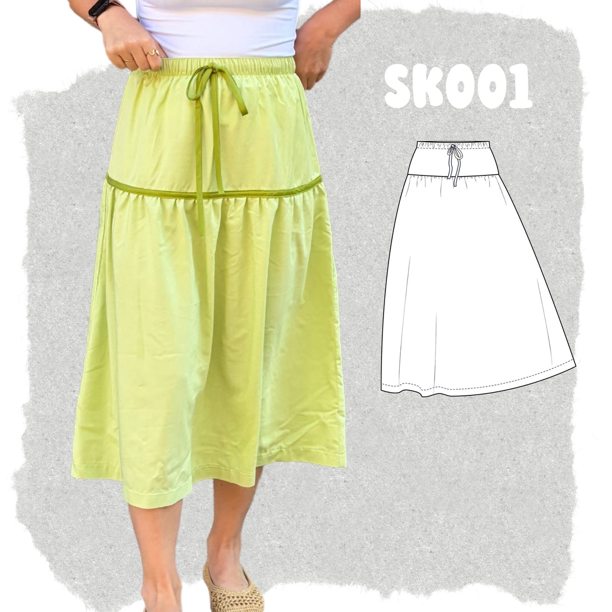 SK001 - Jupe à taille élastique avec découpe aux hanches