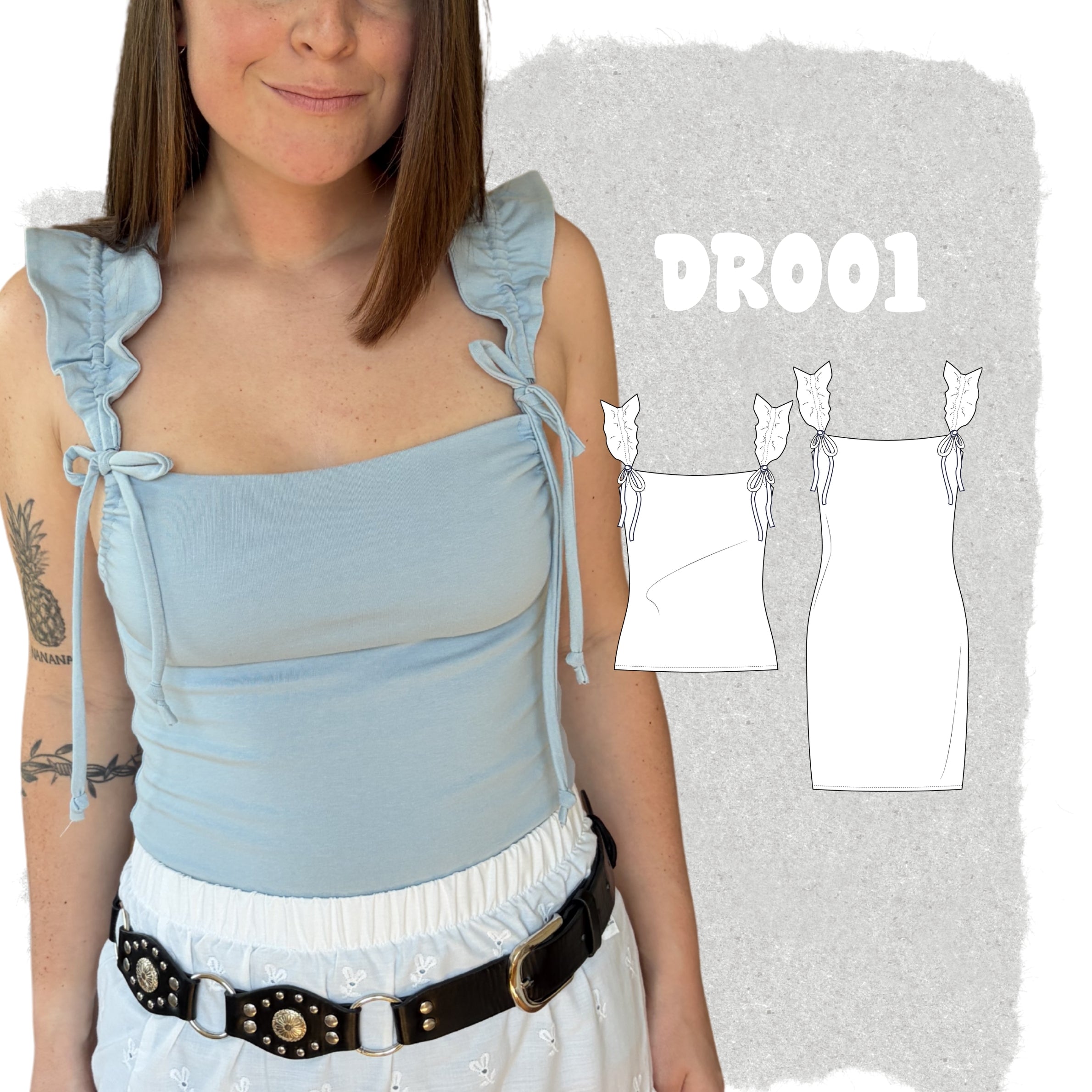 DR001 - Robe doublée en tricot avec bretelles ajustables et volants